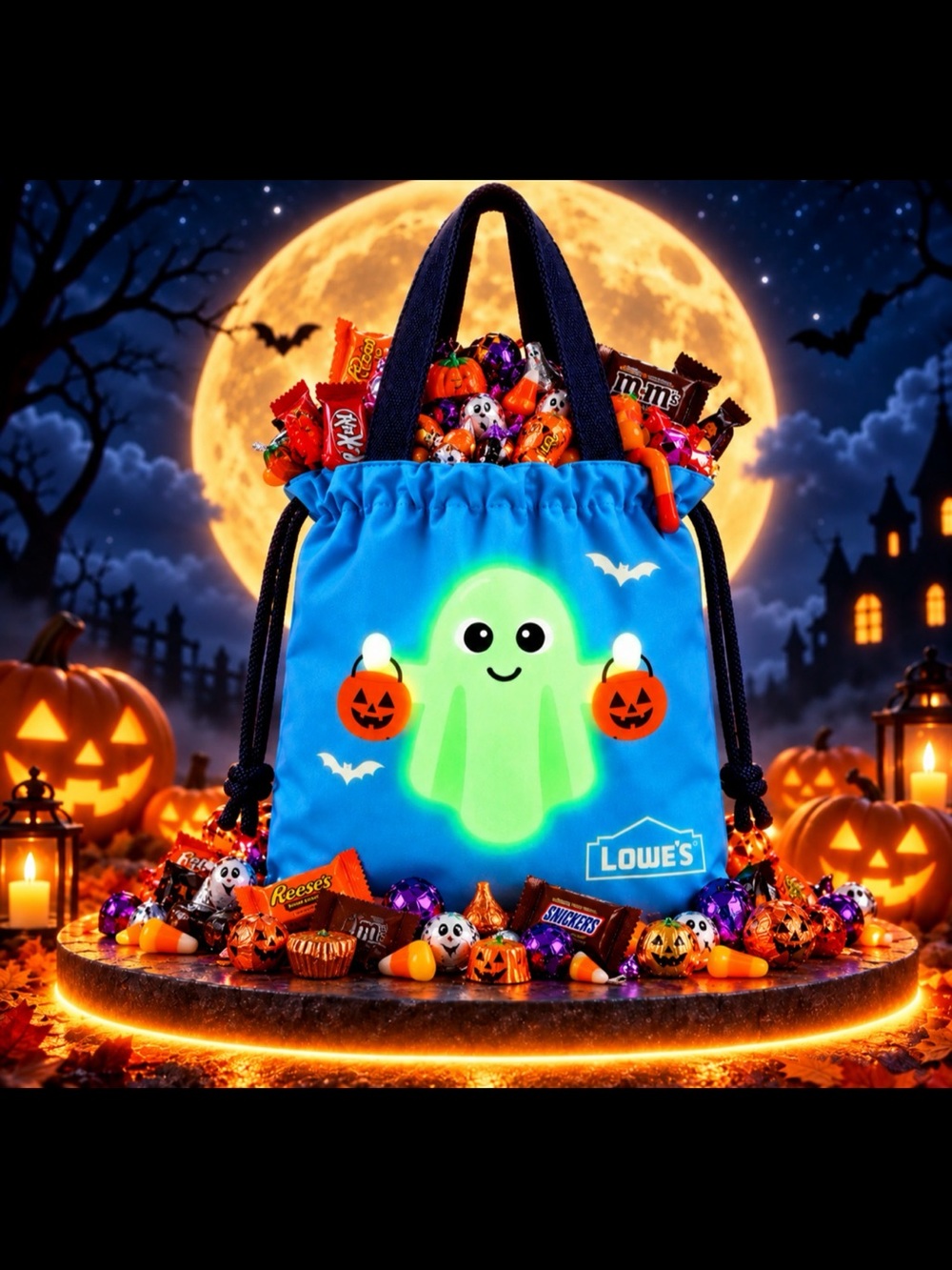 Kids Blue Halloween Glow Ghost Treat Bag